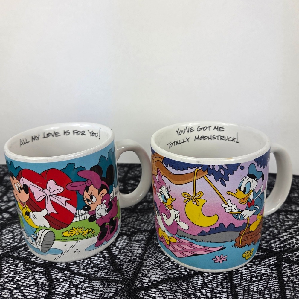 Vintage Walt Disney Applause Mugs Mickey Minnie Donald Daisy Duck Set of 2
